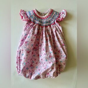 Pink Floral Smocked Baby Romper